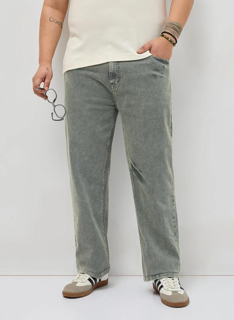 أوربانو فاشن Urbano Plus Men's Light Grey Regular Fit Heavy Washed Denim Jeans Stretchable